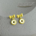 Cute Fresh Bow Donut Drop Earrings Copper Alloy Enamel Silver Plated Needle Jewelry