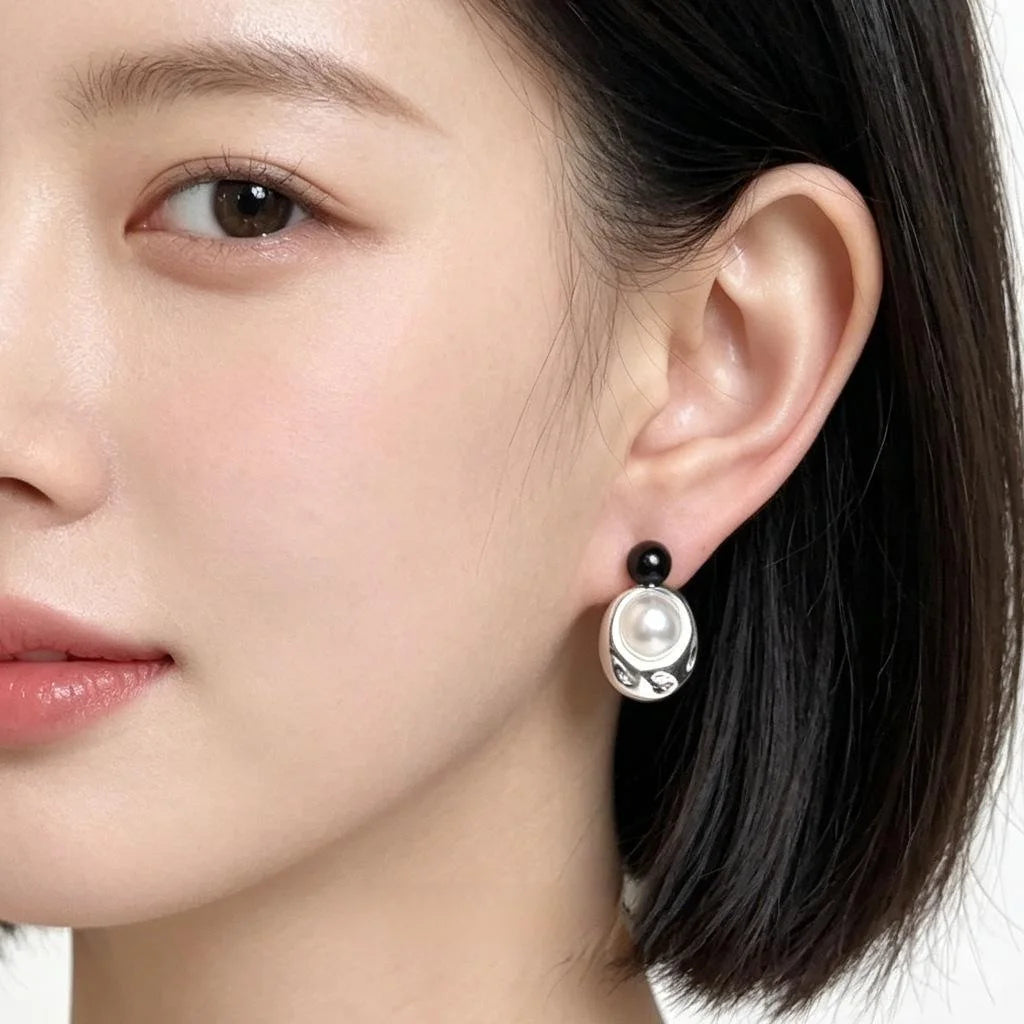 Silver Plated Copper Irregular Liquid Metal Drop Earrings For Women Geometric Designer Style