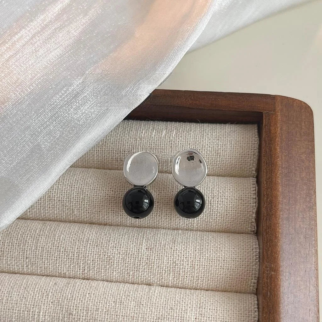 Minimalist Cool Style Round Pearl Stud Earrings Copper Silver Plated Pin Jewelry