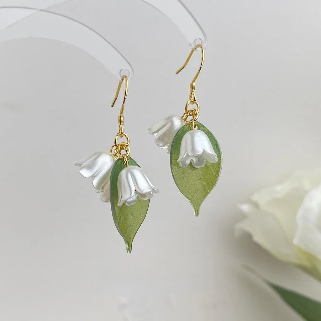 Forest Style Handmade Long Tassel Lily Of The Valley Leaf Floral Eco-Friendly Copper Drop Earrings