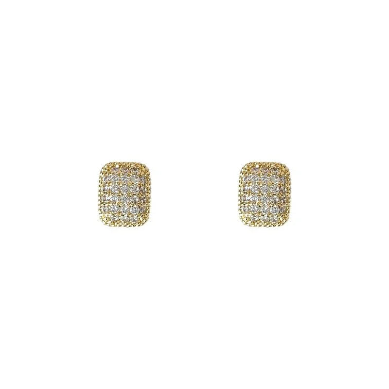 14K Gold Plated Copper Geometric Rectangle Micro Pave Zircon Stud Earrings Minimalist Luxury