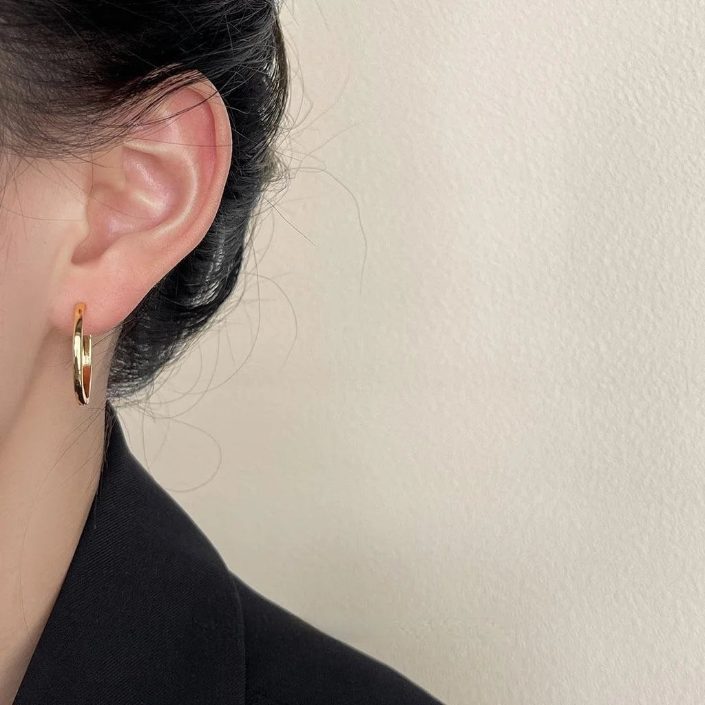 18K Gold Plated Copper Round Hoop Stud Earrings Premium Geometric Fashion Jewelry