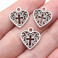 16x15mm 1.2g Antique Silver Zinc Alloy Cross Heart Charm Pendant for DIY Bracelet Necklace Jewelry