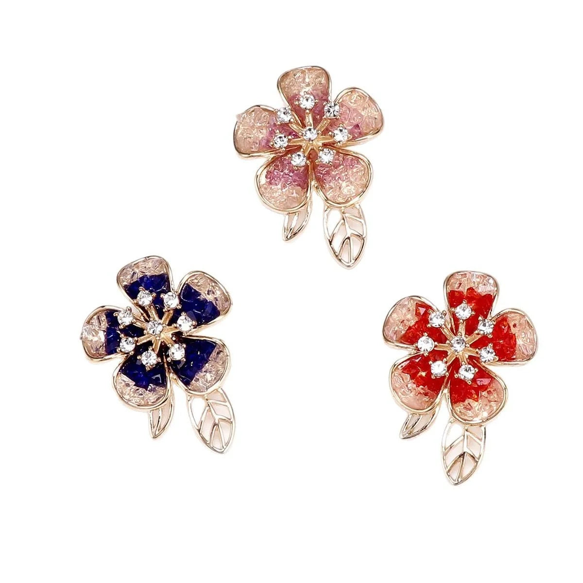 Elegant Blue Gradient Crystal Flower Brooch With Rhinestones, Gold Alloy Lapel Pin Corsage Suit Accessory
