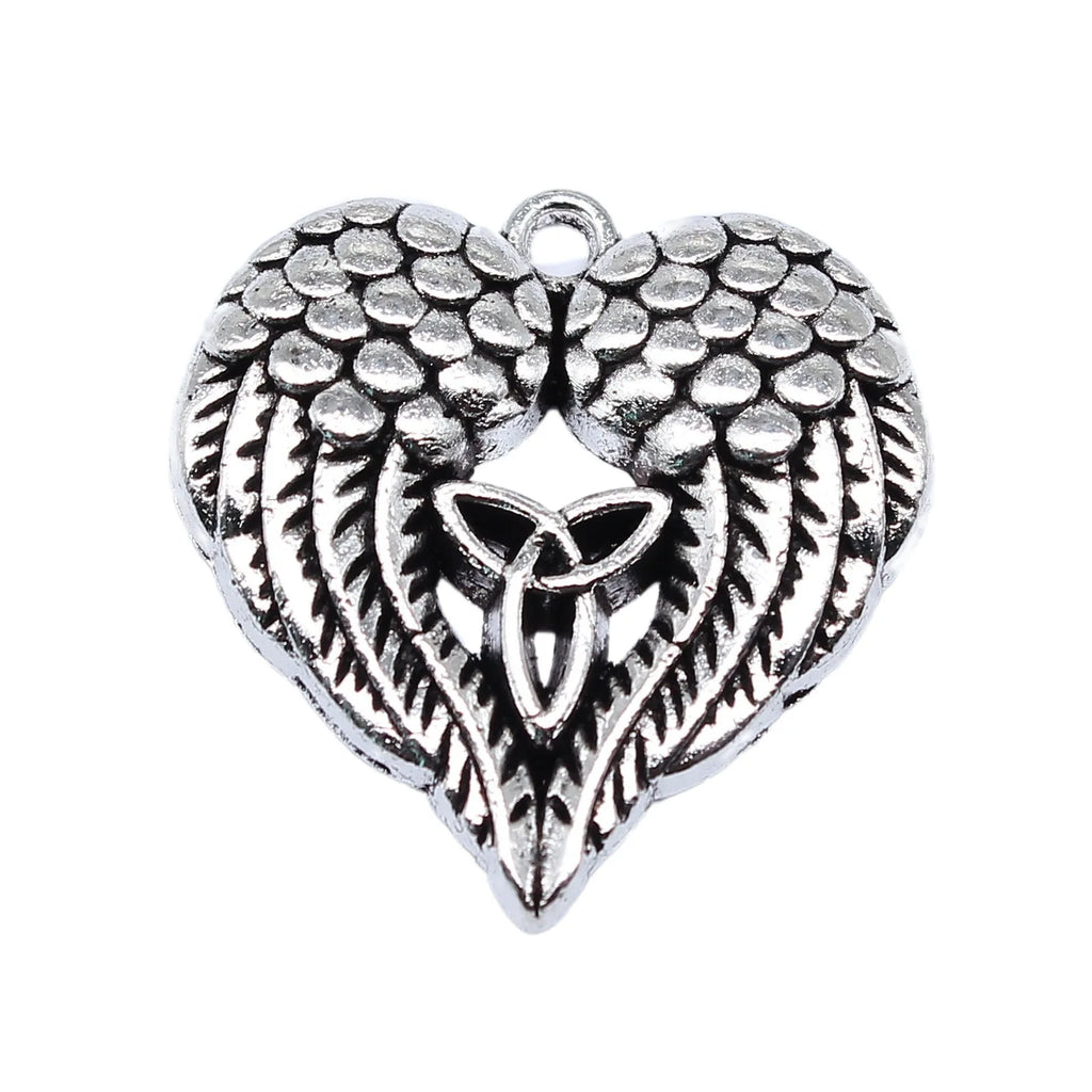 23x22mm 3.7g Antique Silver Zinc Alloy Celtic Knot Heart Wings Charm Pendant for DIY Jewelry Making