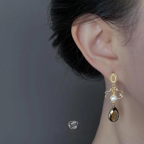 Vintage Palace Glass Crystal Handmade 14K Plated Copper Tassel Drop Earrings