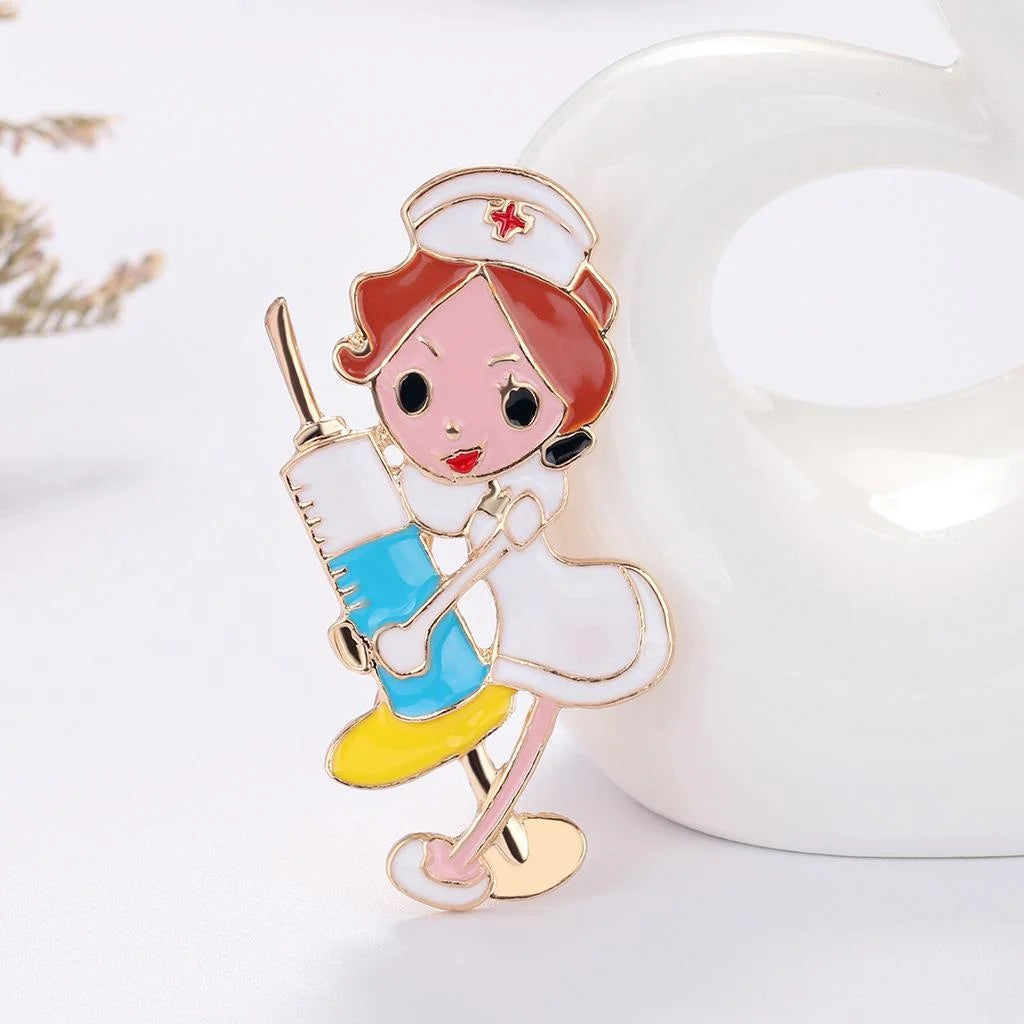 Cute Enamel Alloy Nurse Stethoscope Heart Brooch With Rhinestone Accent, Medical Lapel Pin Suit Accessory Gift