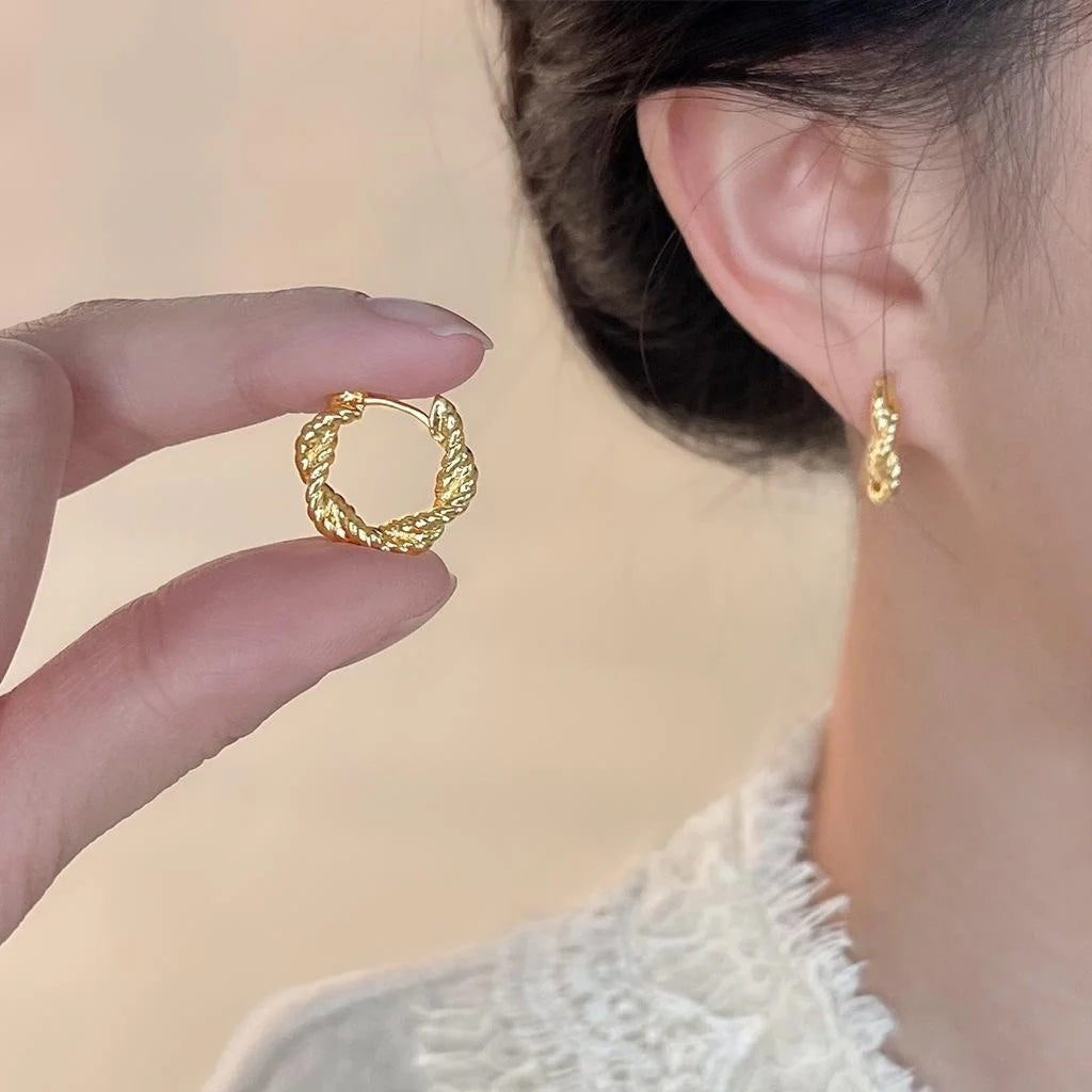 14K Plated Copper Twisted Round Geometric Drop Earrings Minimalist Office Jewelry