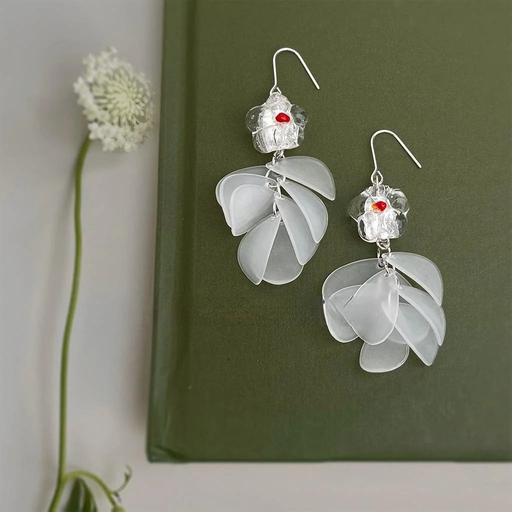 Handmade Glass Glaze Floral Tassel Drop Earrings, Niche Sweet Forest Vacation Style Jewelry