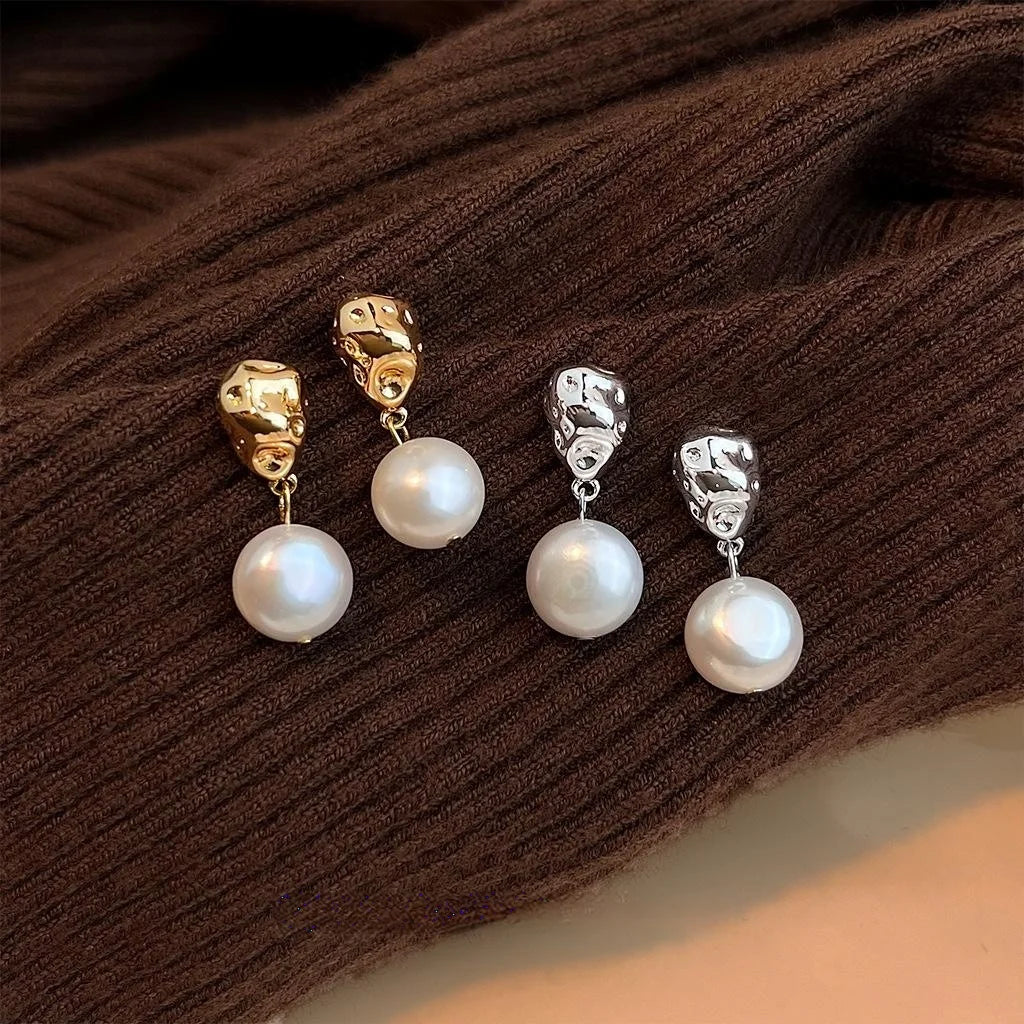 14K Gold Plated Copper Baroque Freshwater Pearl Drop Earrings Minimalist Light Luxury