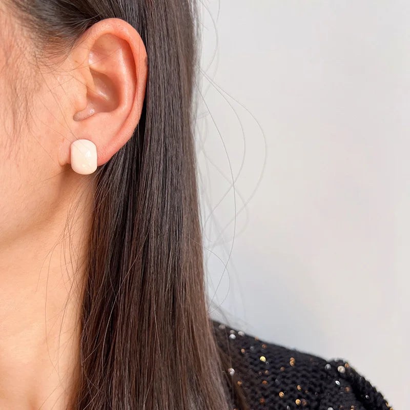 Elegant Spring Summer Pale Pink Bean Shape Enamel Alloy Stud & Clip On No Piercing Fashion Earrings