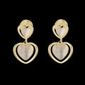 Elegant Double Heart Cat Eye Stone Alloy Dangle Stud & Clip On No Piercing Light Luxury Earrings