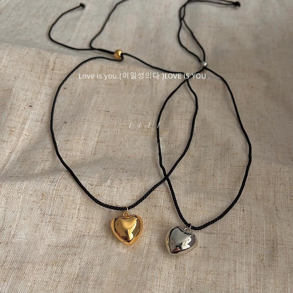 14K Gold Plated Copper Heart Pendant Necklace For Women Trendy Sweet Cool Sweater Chain