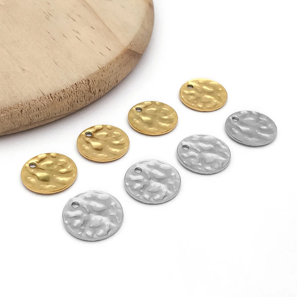 Vacuum Plated Stainless Steel Wrinkled Round Disc Charm Pendant for DIY Earrings Necklace