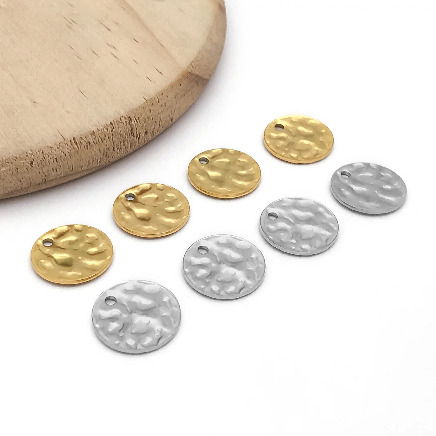 Vacuum Plated Stainless Steel Wrinkled Round Disc Charm Pendant for DIY Earrings Necklace