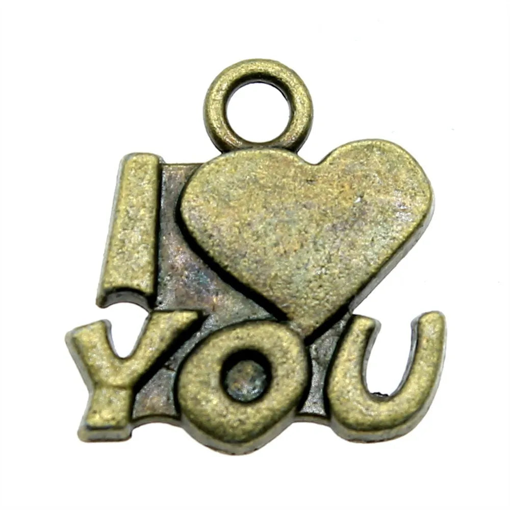 15x15mm 1.3g Multicolor Zinc Alloy I Love You Letter Charm Pendant for DIY Bracelet Necklace Making