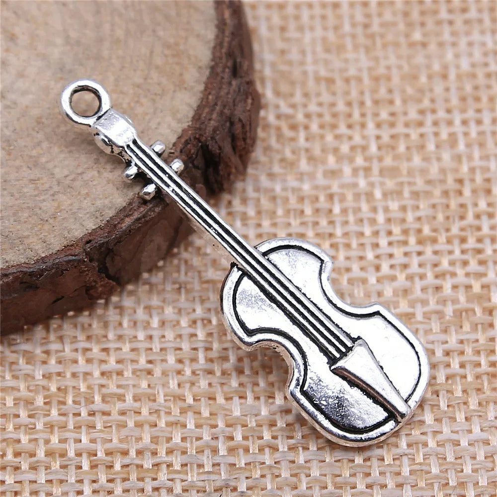 42x13mm 2g Antique Silver Zinc Alloy Violin Charm Pendant for DIY Necklace Bracelet Making
