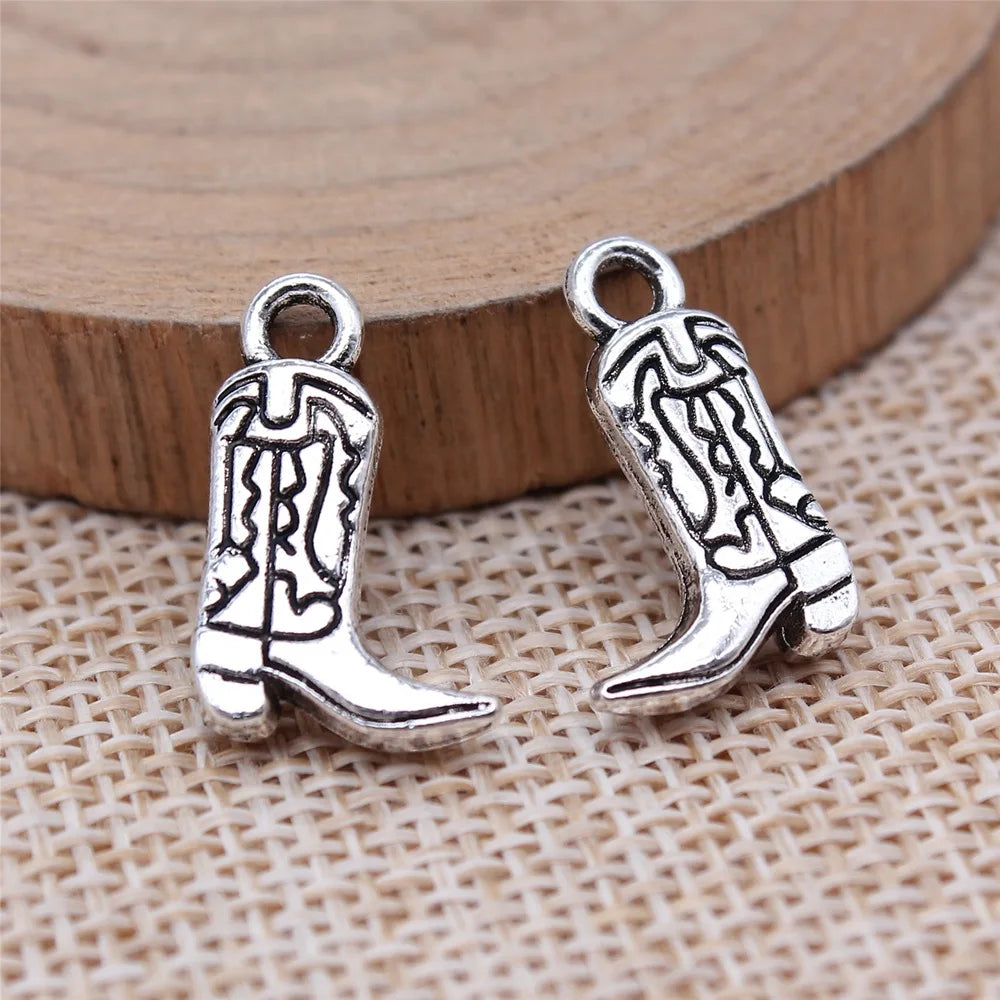 11x18mm 1.7g Multicolor Zinc Alloy Double Sided Cowboy Boot Charm Pendant for DIY Western Jewelry