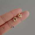 Light Luxury Micro Pave Zircon Mini Hollow Flower Copper Stud Earrings