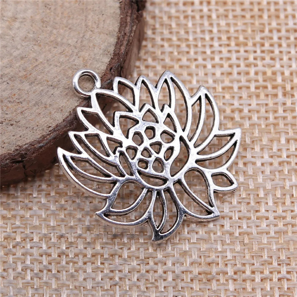 27x31mm 1.8g Antique Silver Zinc Alloy Lotus Flower Charm Pendant for DIY Handmade Jewelry Making