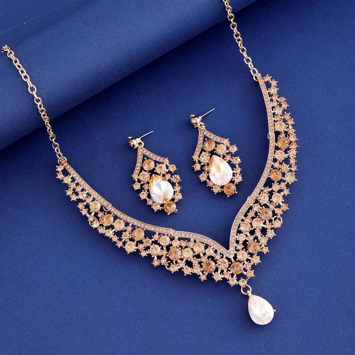 Luxury Bridal Rhinestone Crystal Necklace And Earrings Jewelry Set For Wedding Party Banquet Gift