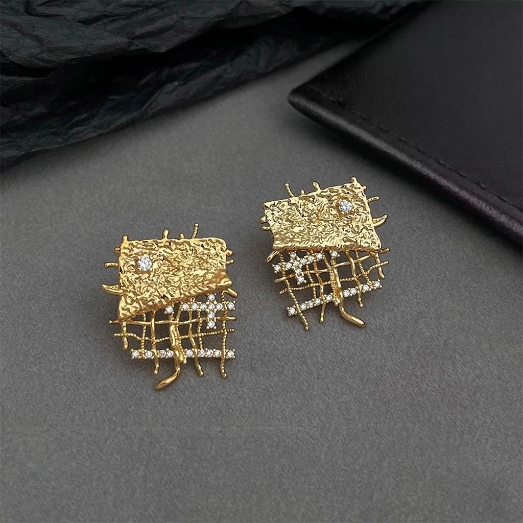 Style Geometric Mesh Line Micro Pave Zircon Copper Drop Earrings