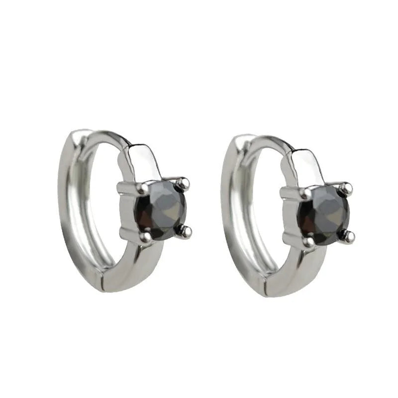 Minimalist Silver Copper Round Zircon Stud Earrings Geometric Hoop Style Cool Chic Jewelry