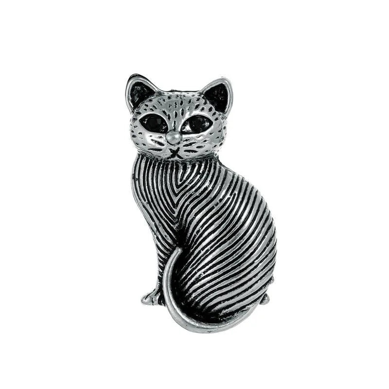 Vintage Gold Tone Alloy Cat Brooch With Green Enamel Eyes, Creative Animal Lapel Pin Suit Accessory Gift