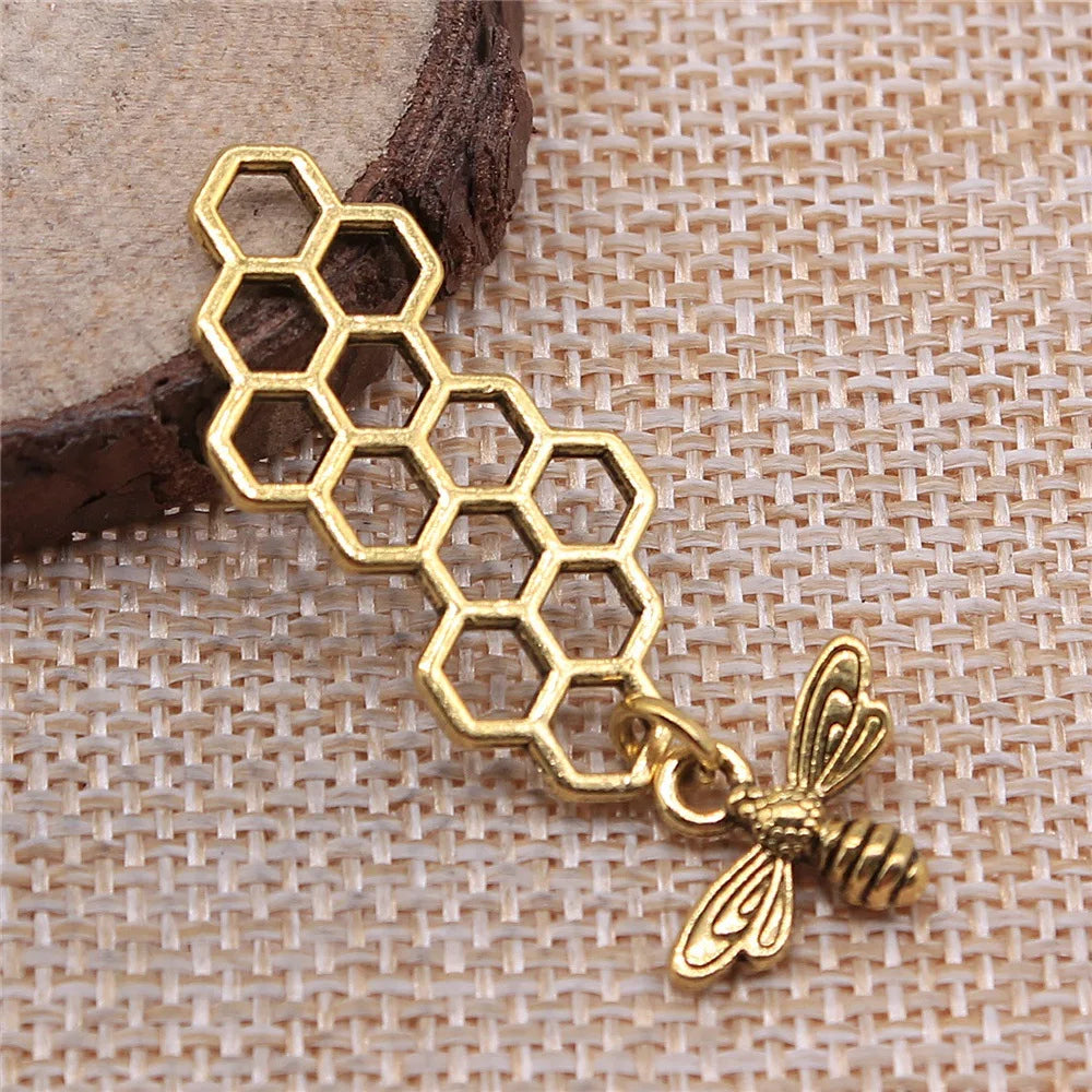 45x15mm 2.2g Multicolor Zinc Alloy Bee Honeycomb Charm Pendant for Necklace Bracelet Jewelry Making