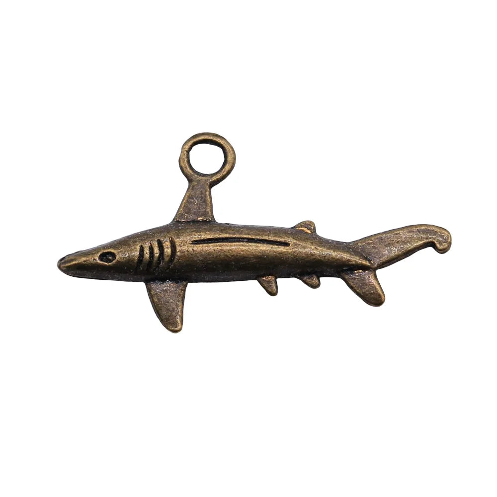 36x20mm 1.6g Multicolor Zinc Alloy Shark Charm Pendant for Ocean Animal Necklace Bracelet Making