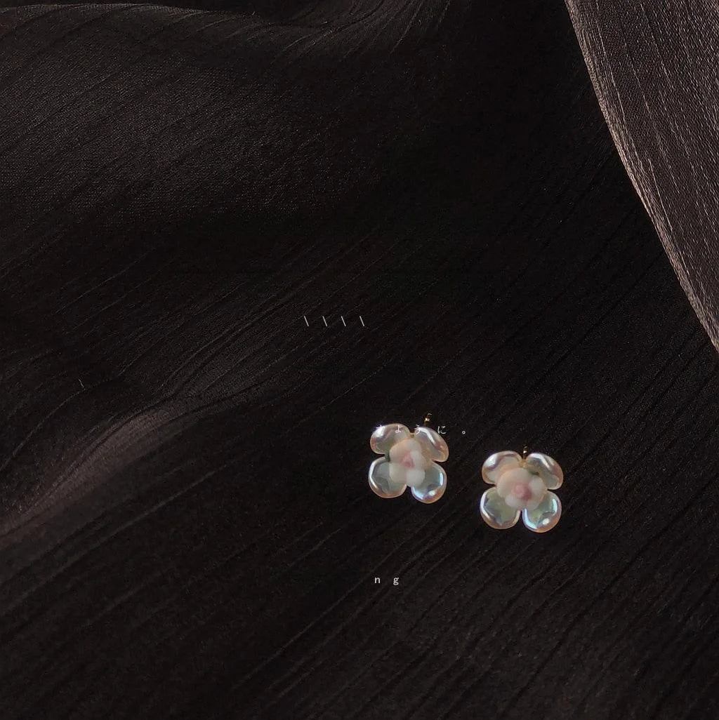 Ceramic Resin Flower Stud Earrings, 3D Fairy Style Floral Jewelry