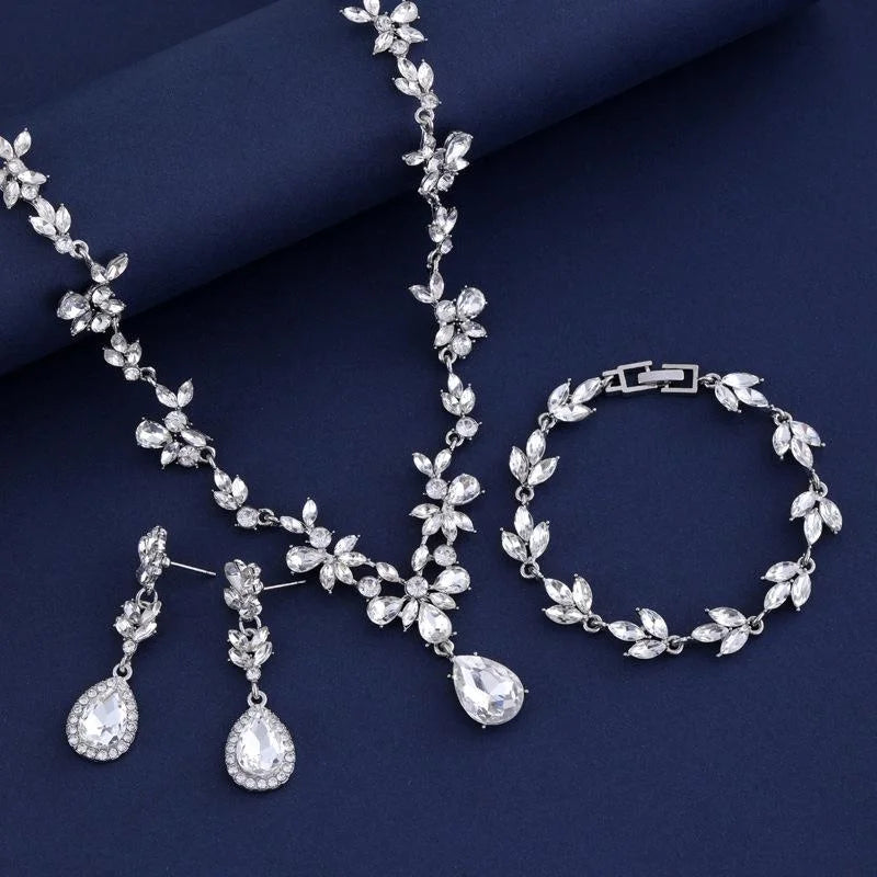 Luxury Rhinestone Water Drop Bridal Jewelry Set With Necklace Bracelet Earrings For Wedding Party