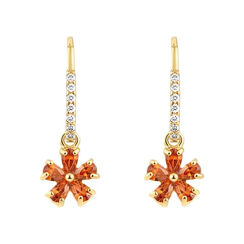 Light Luxury Micro Pave Garnet Red Zircon Plum Blossom Copper Drop Earrings For Women