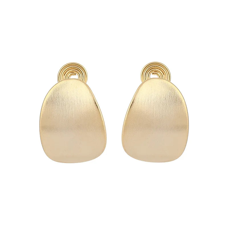 French Vintage Brushed Gold Alloy Irregular Geometric Swirl Stud & Clip On No Piercing Earrings