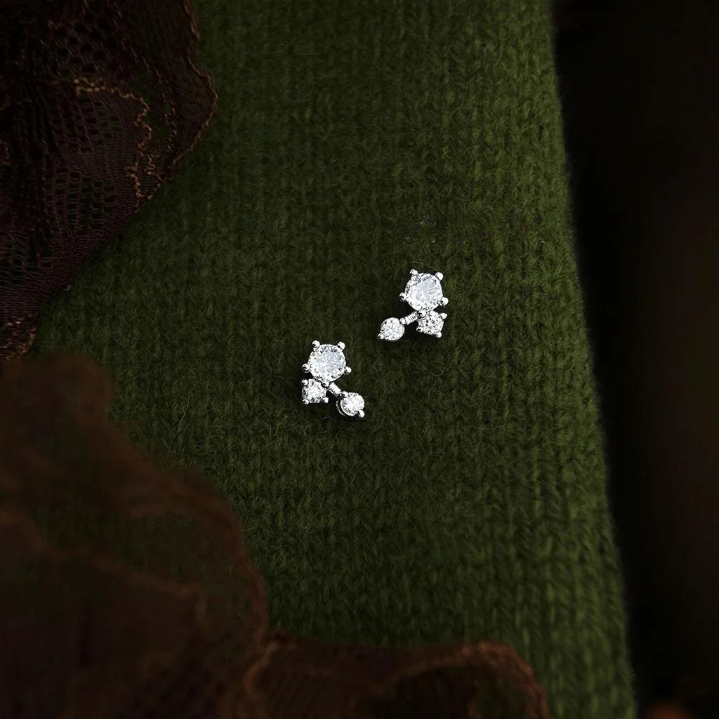 Minimalist Micro Pave Zircon Flower Stud Earrings Eco-Friendly Copper Light Luxury Geometric Jewelry