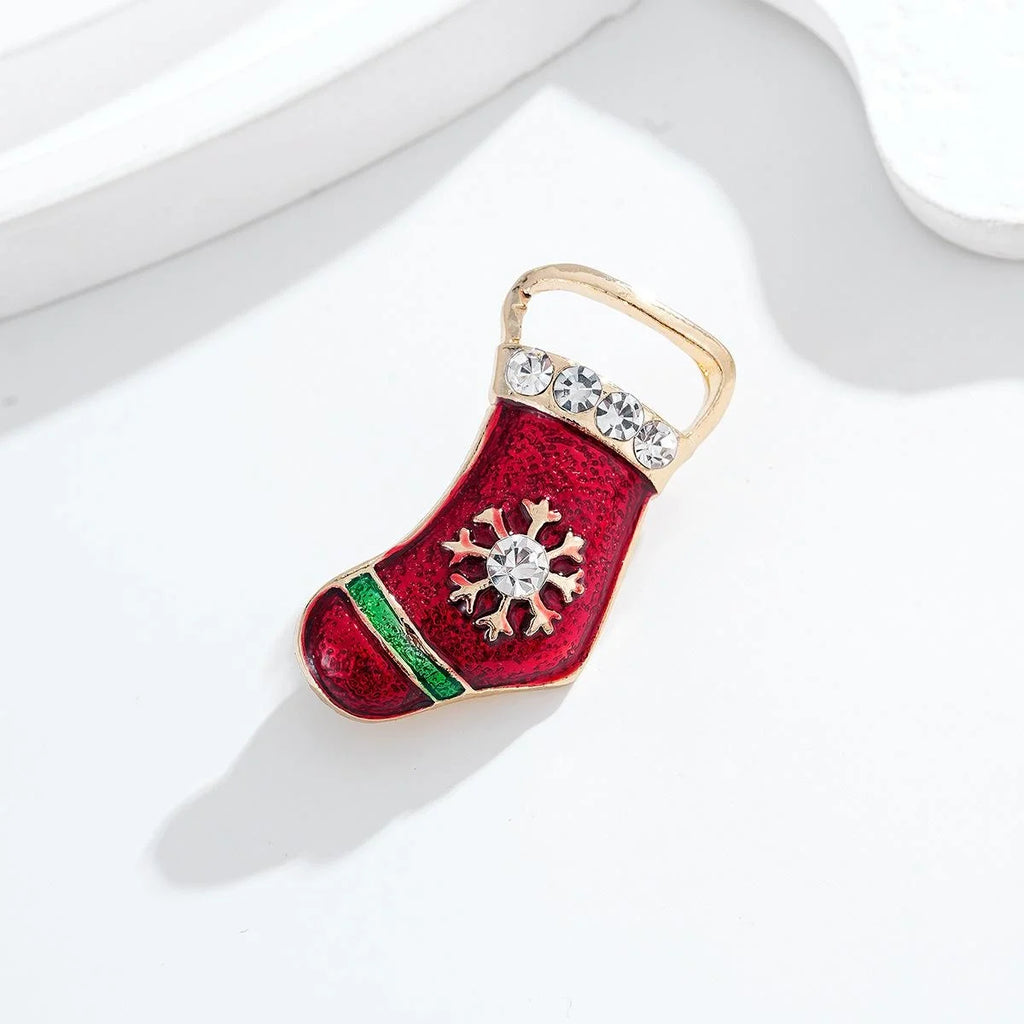 Cute Christmas Enamel Rhinestone Brooch With Santa Hat Reindeer Tree Bells, Festive Lapel Pin Gift