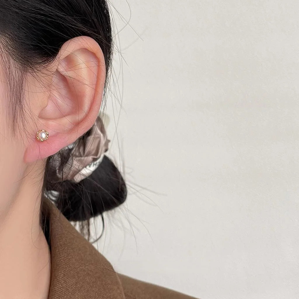 Minimalist Freshwater Pearl Stud Earrings 14K Plated Copper Geometric Light Luxury Jewelry