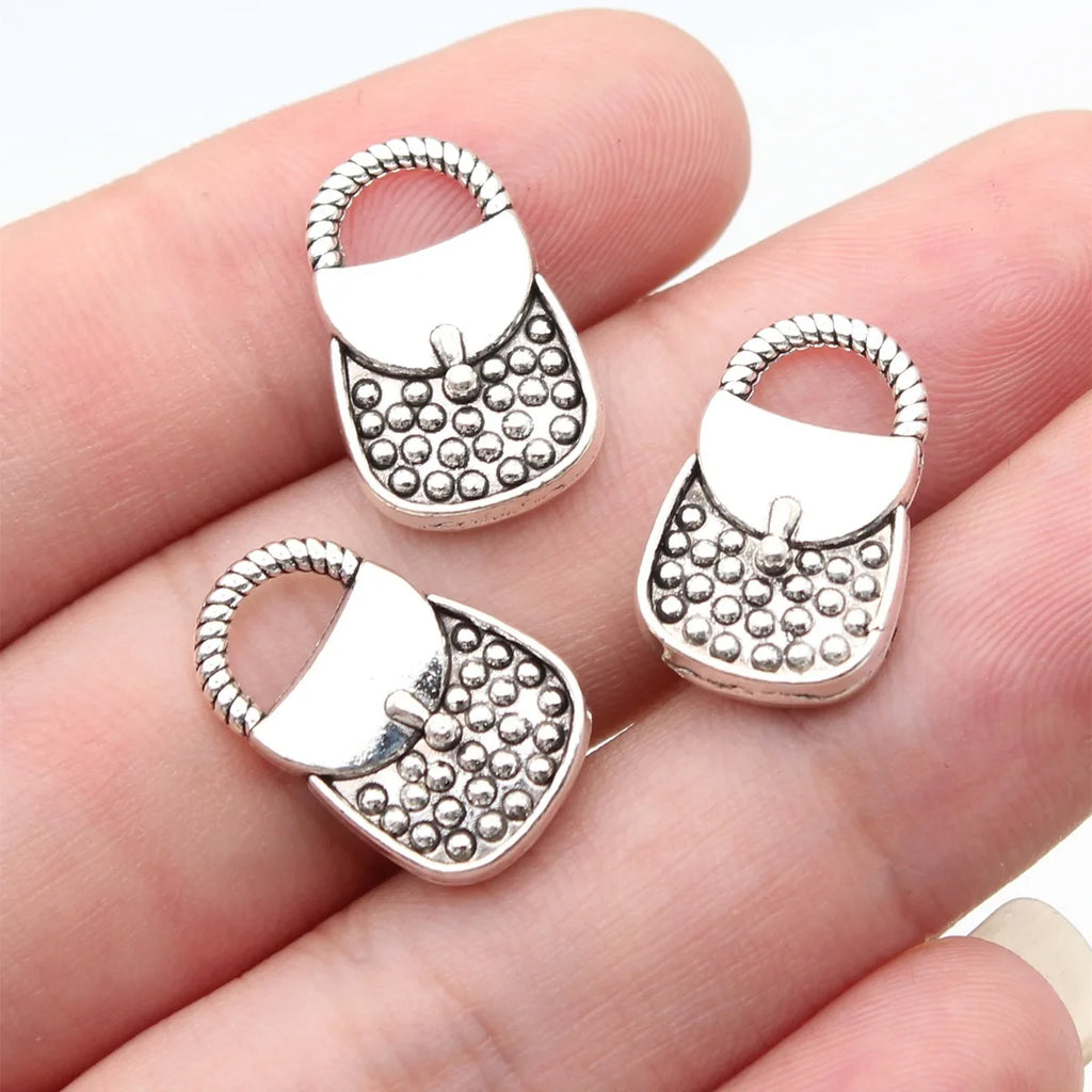 18x11mm 2.2g Antique Silver Zinc Alloy Double Sided Handbag Charm Pendant for DIY Jewelry Making