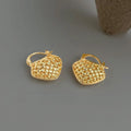 Korean Style 14K Gold Plated Hollow Woven Handbag Geometric Line Copper Stud Earrings