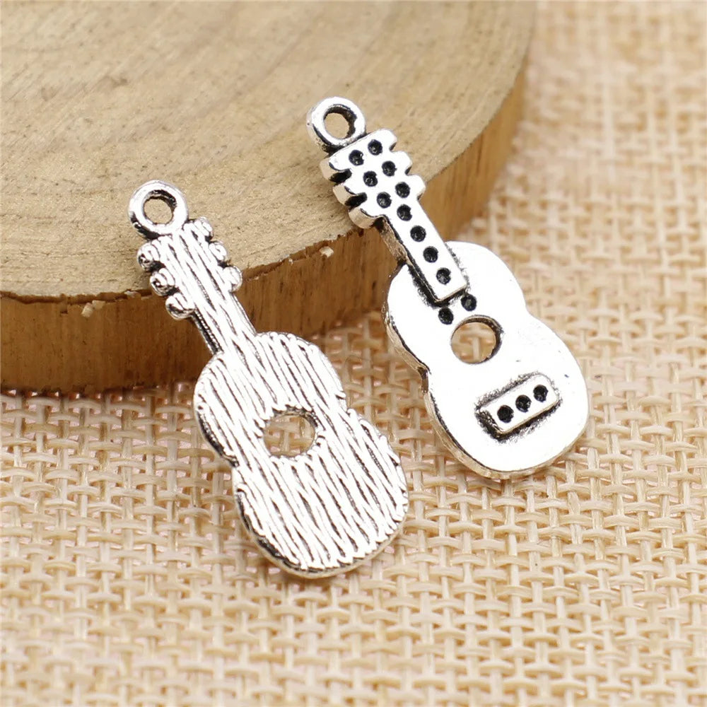 26x11mm 1.3g Multicolor Zinc Alloy Guitar Charm Pendant for DIY Music Theme Bracelet Necklace