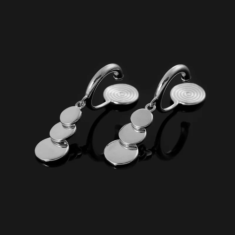 Elegant Gold Alloy Spiral Disc Long Drop Stud & Clip On No Piercing Minimalist Commuter Earrings