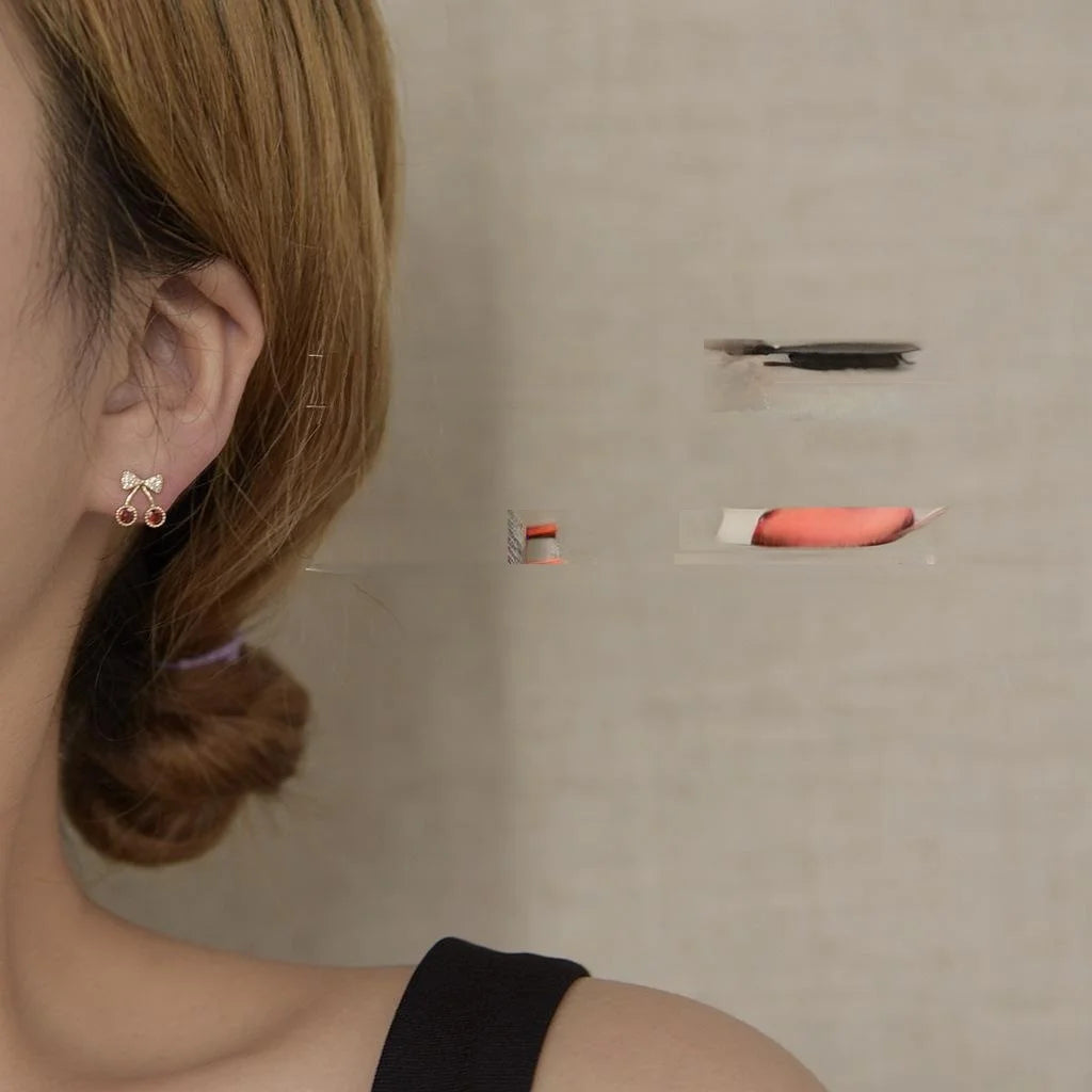 14K Gold Plated Copper Mini Cherry Stud Earrings With Micro Pave Zircon Simple Korean Style