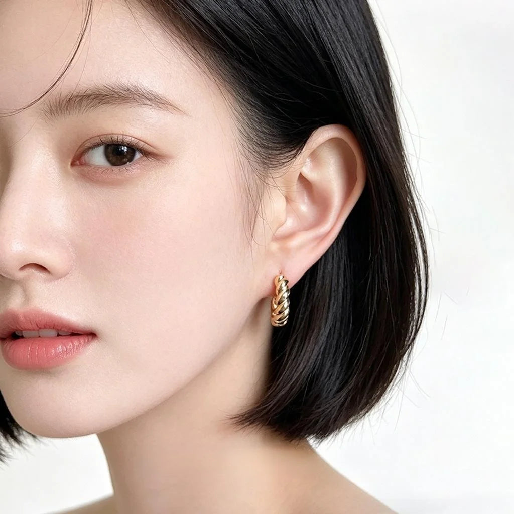 Minimalist Twisted Copper Hoop Drop Earrings Smooth Metallic Geometric Commuter Jewelry