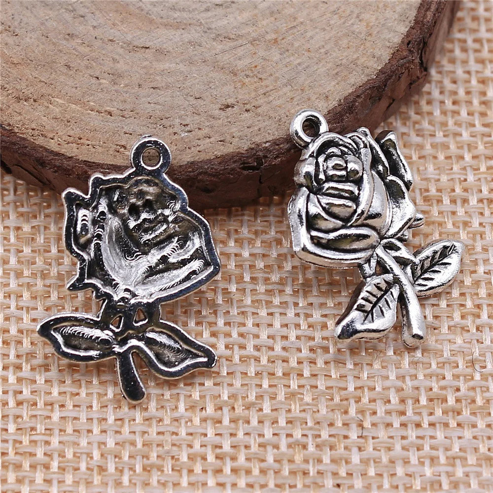 25x17mm 1.8g Multicolor Zinc Alloy Rose Flower Charm Pendant for DIY Bracelet Necklace Making