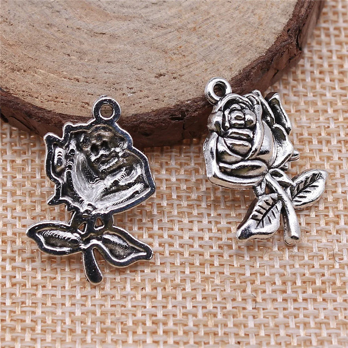 25x17mm 1.8g Multicolor Zinc Alloy Rose Flower Charm Pendant for DIY Bracelet Necklace Making