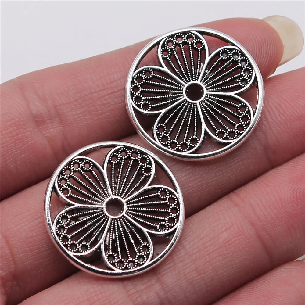 25x25mm 2.9g Antique Silver Zinc Alloy Flower Filigree Charm Pendant for DIY Necklace Making
