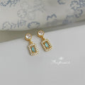 Elegant Aqua Blue Zircon Geometric Mini Copper Stud Earrings For Daily Wear