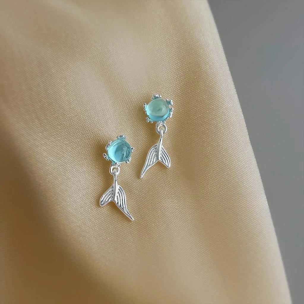 Mini Mermaid Tail Stud Earrings Copper Silver Plated Pin Cute Forest Style Jewelry For Women