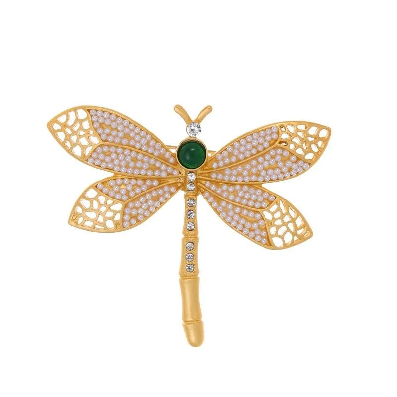 Luxury Dragonfly Brooch With Faux Pearl Wings And Rhinestone Body, Elegant Lapel Pin Corsage Suit Accessory