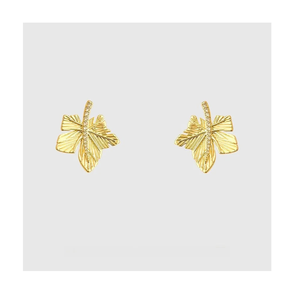 Original Design 18K Gold Plated Zircon Maple Leaf Drop Earrings